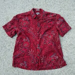 Aeropostale Mens Large Red Guitar Floral Tropical Rayon Blend Button Up Shirt